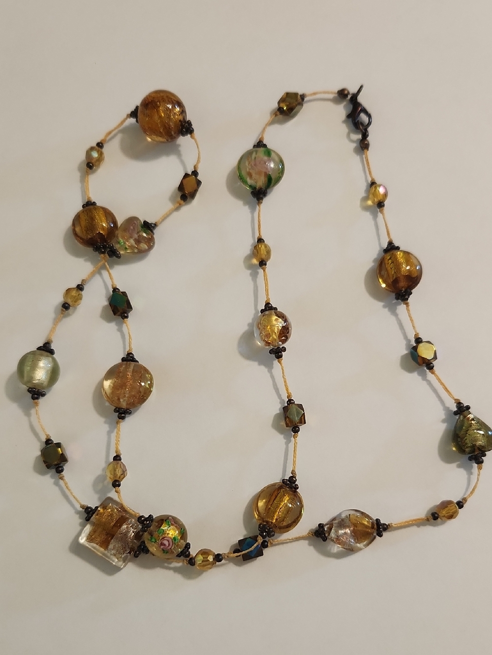 Fine Gold Tone Chain Necklace Multi-Color Beads 28" Length